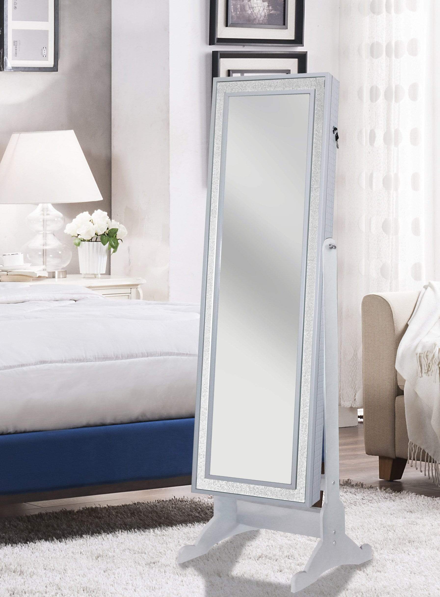 Iconic Home Glitzy Storage Armoire Full Length Cheval Mirror