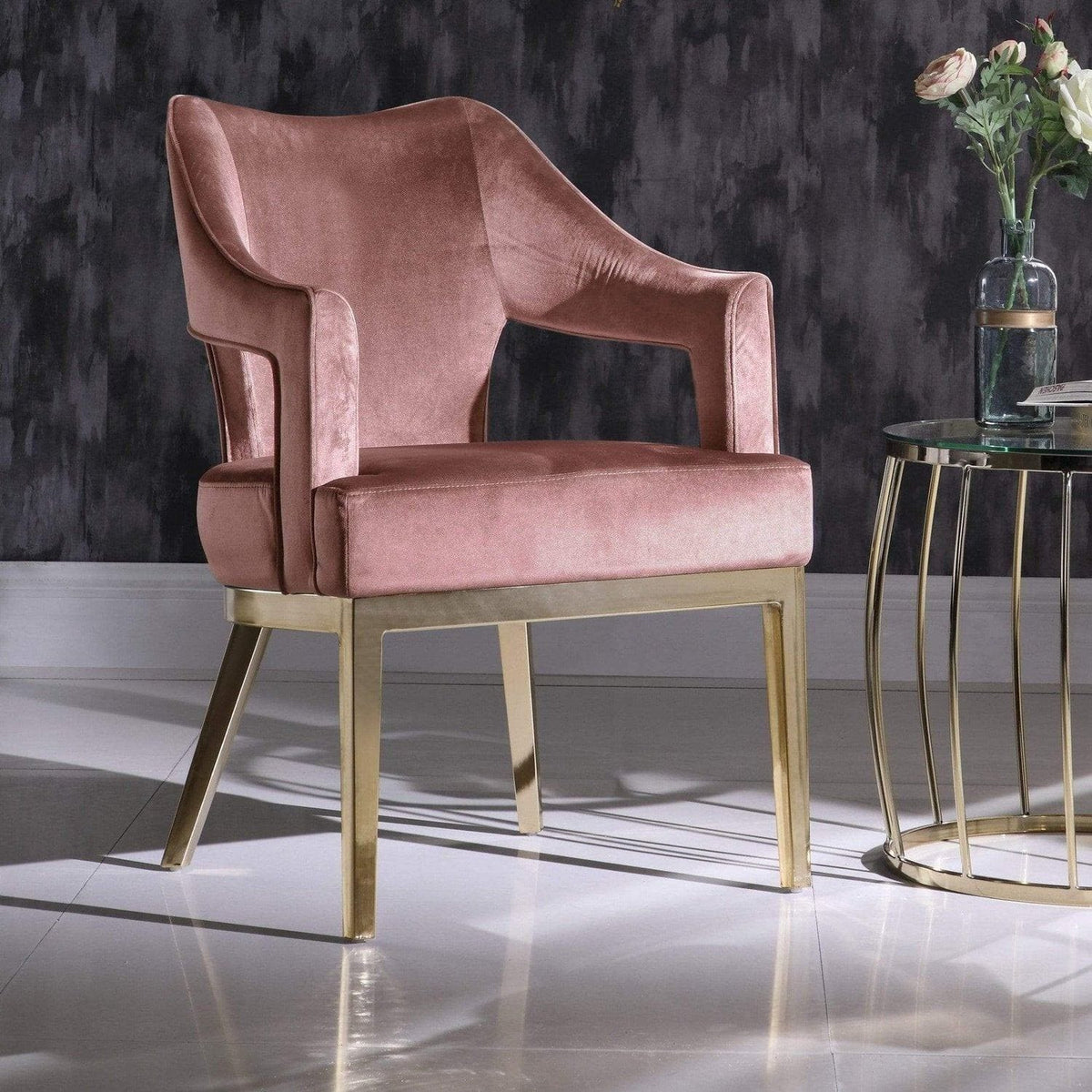 Iconic Home Gourdon Plush Velvet Accent Chair Gold Legs Brick