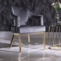 Iconic Home Gourdon Plush Velvet Accent Chair Gold Legs Grey