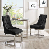 Iconic Home Gwen Tufted Velvet Side Dining Chair Set of 2 Black