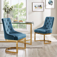 Iconic Home Gwen Tufted Velvet Side Dining Chair Set of 2 Blue