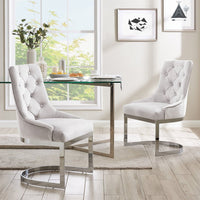 Iconic Home Gwen Tufted Velvet Side Dining Chair Set of 2 Silver