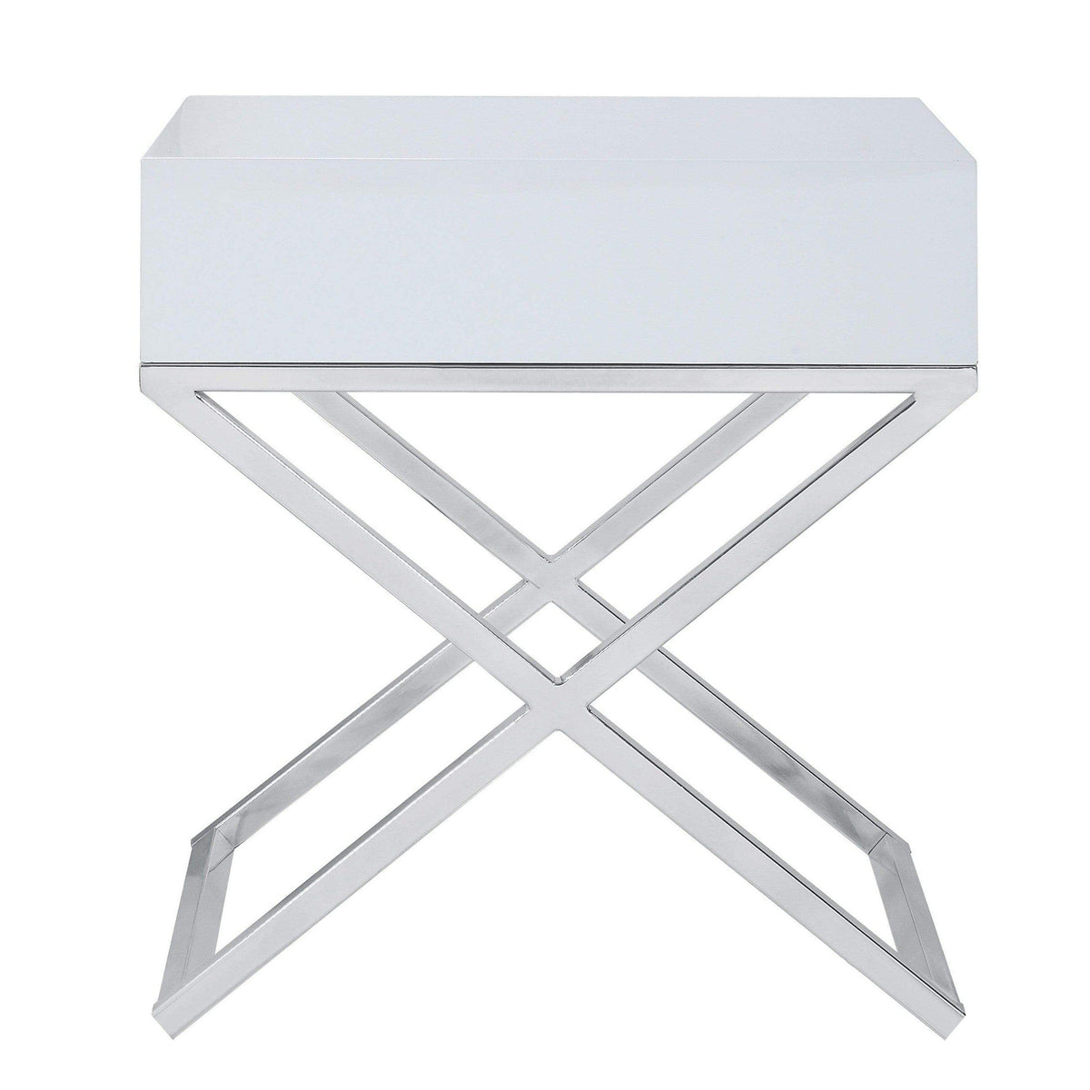 Iconic Home Ithaca X-Frame End Side Table With Self Closing Drawer 