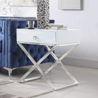 Iconic Home Ithaca X-Frame End Side Table With Self Closing Drawer White
