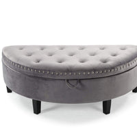 Iconic Home Jacqueline Velvet Storage Ottoman Grey