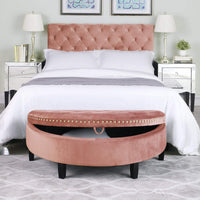 Iconic Home Jacqueline Velvet Storage Ottoman Blush