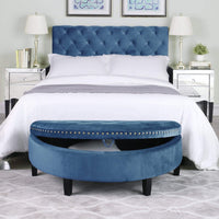 Iconic Home Jacqueline Velvet Storage Ottoman Teal