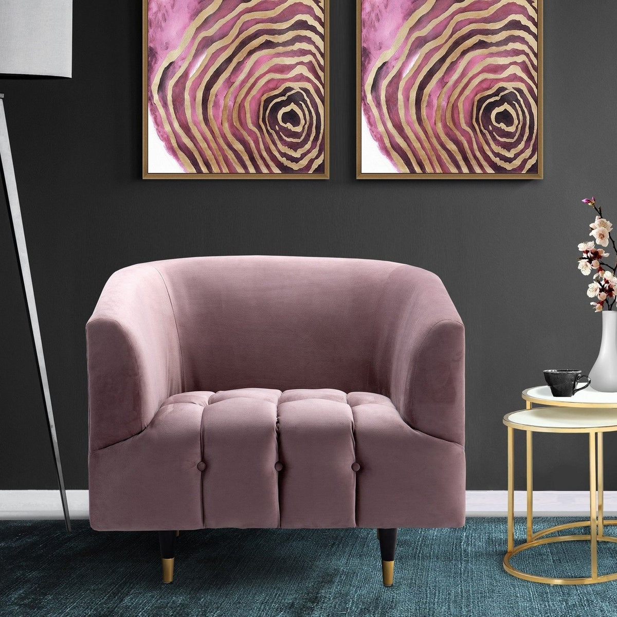 Iconic Home Julia Button Tufted Velvet Club Chair Blush