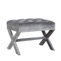 Iconic Home Keila Tufted Velvet Ottoman Bench X-Frame 