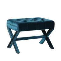 Iconic Home Keila Tufted Velvet Ottoman Bench X-Frame 