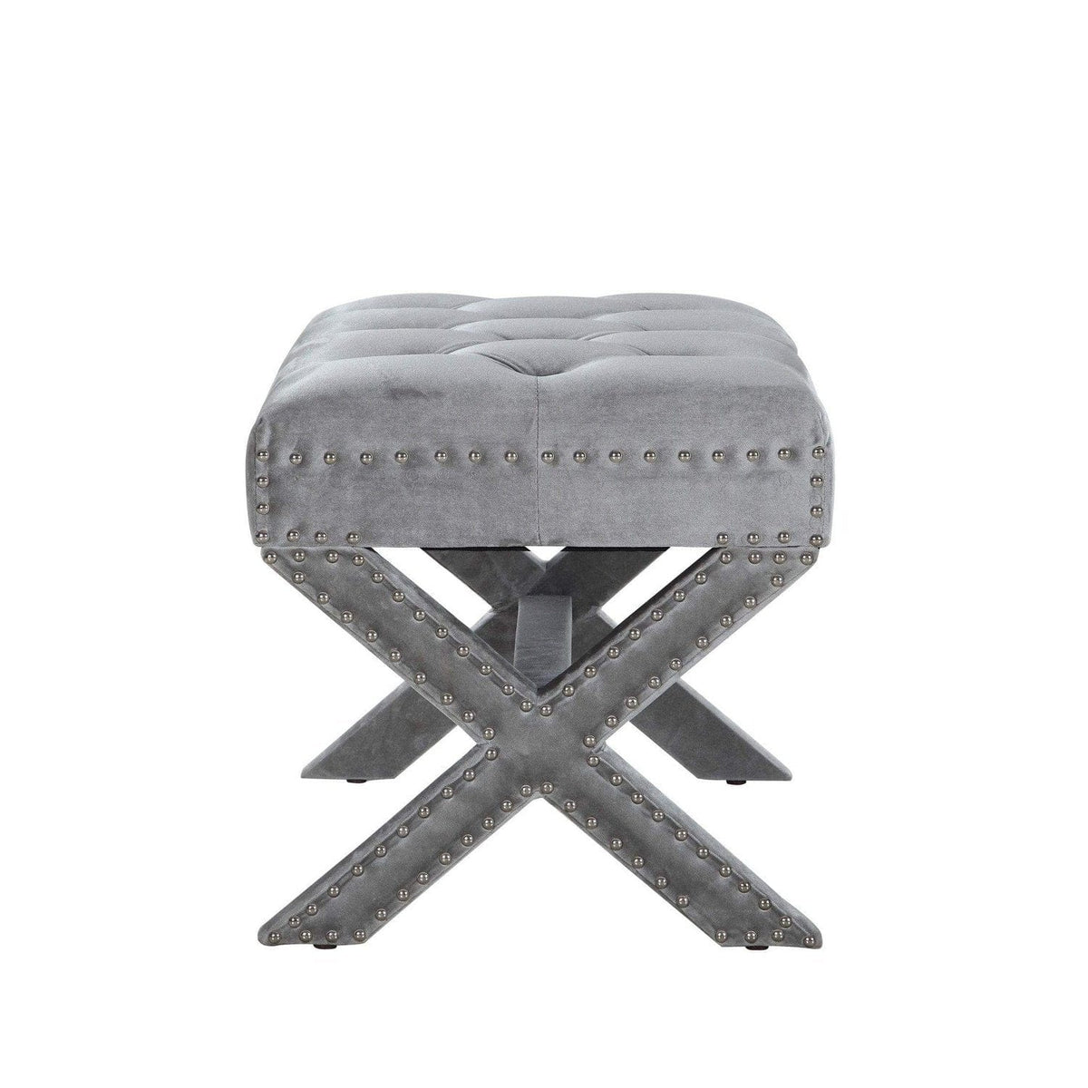 Iconic Home Keila Tufted Velvet Ottoman Bench X-Frame 
