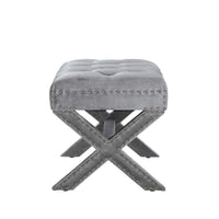 Iconic Home Keila Tufted Velvet Ottoman Bench X-Frame 