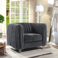Iconic Home Kent Channel Quilted Velvet Club Chair Grey