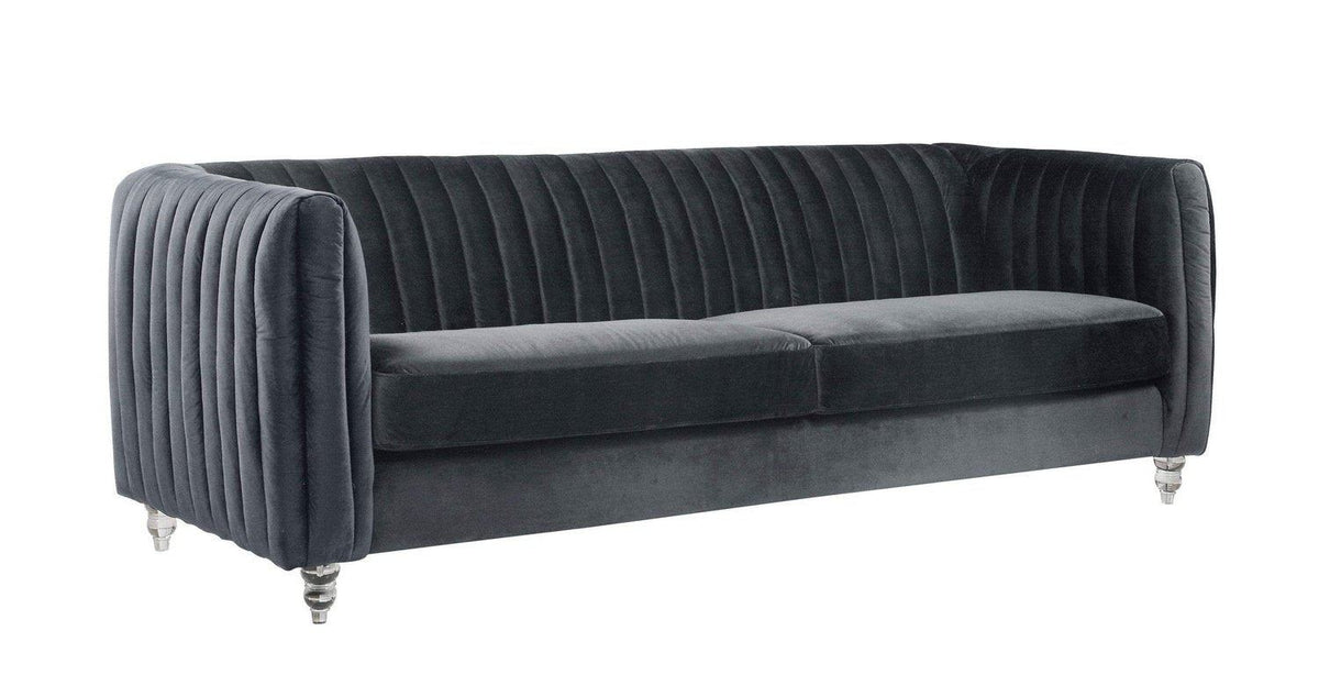 Iconic Home Kent Channel Quilted Velvet Sofa 