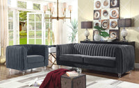 Iconic Home Kent Channel Quilted Velvet Sofa 