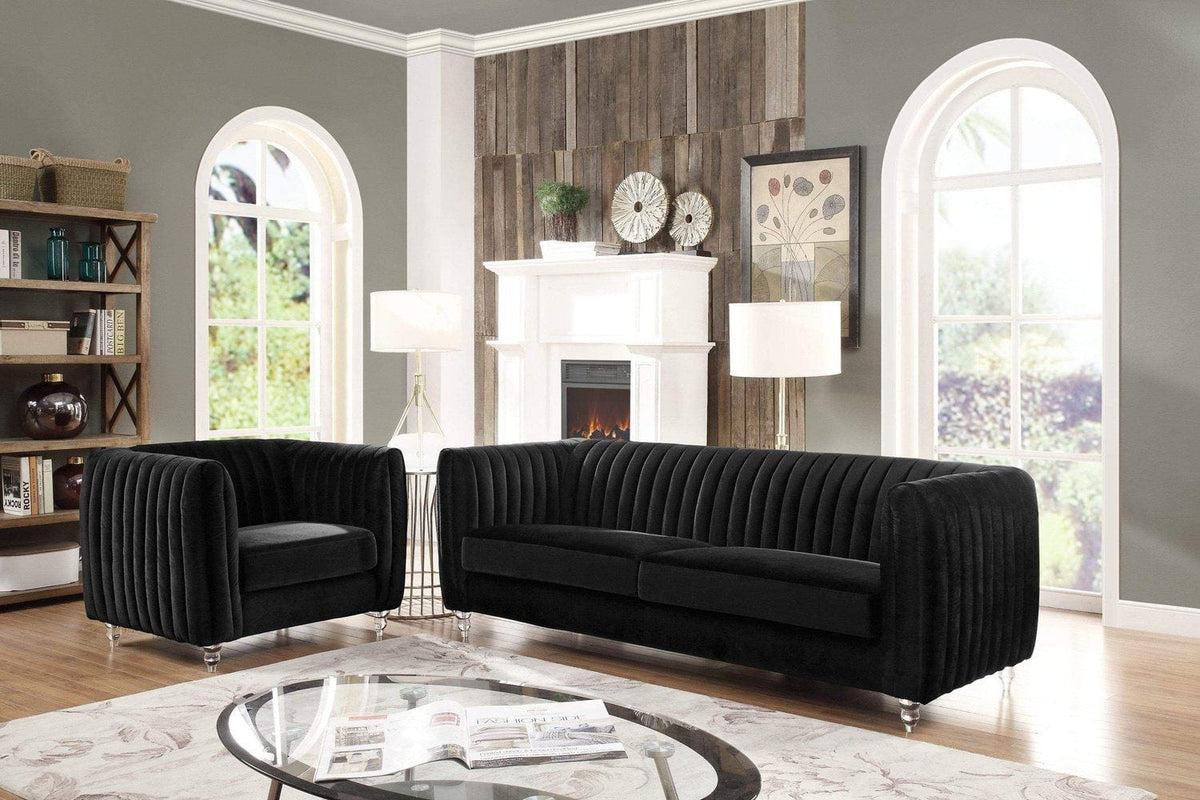 Iconic Home Kent Channel Quilted Velvet Sofa 