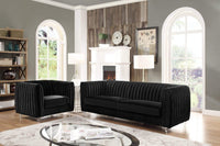 Iconic Home Kent Channel Quilted Velvet Sofa 