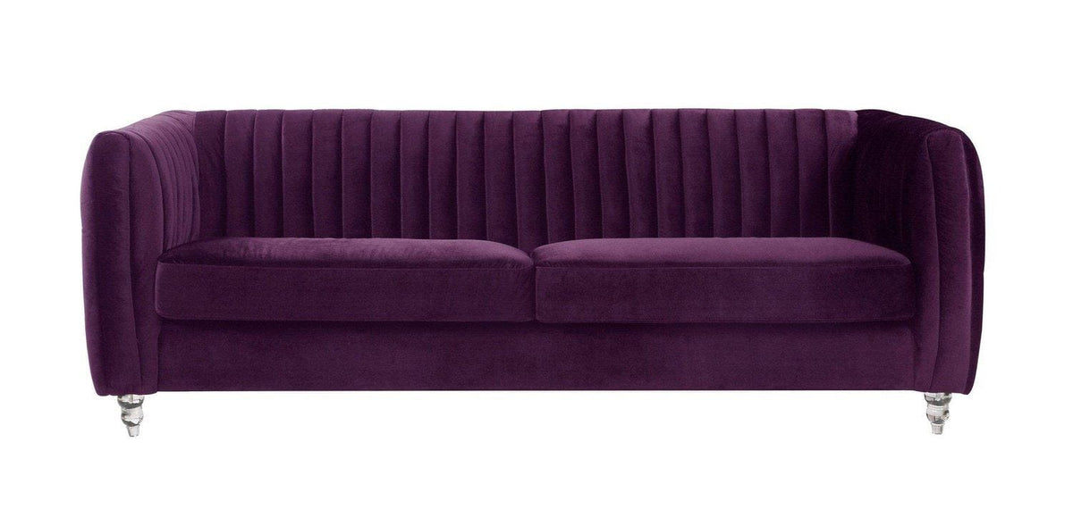 Iconic Home Kent Channel Quilted Velvet Sofa 