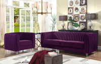Iconic Home Kent Channel Quilted Velvet Sofa 