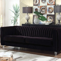 Iconic Home Kent Channel Quilted Velvet Sofa Black