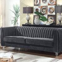 Iconic Home Kent Channel Quilted Velvet Sofa Grey
