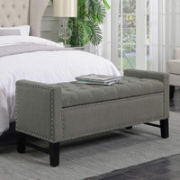 Iconic Home Lance Tufted Linen Storage Bench Dark Grey