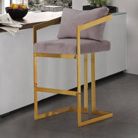 Iconic Home Layla Velvet Bar Stool Chair Gold Base 