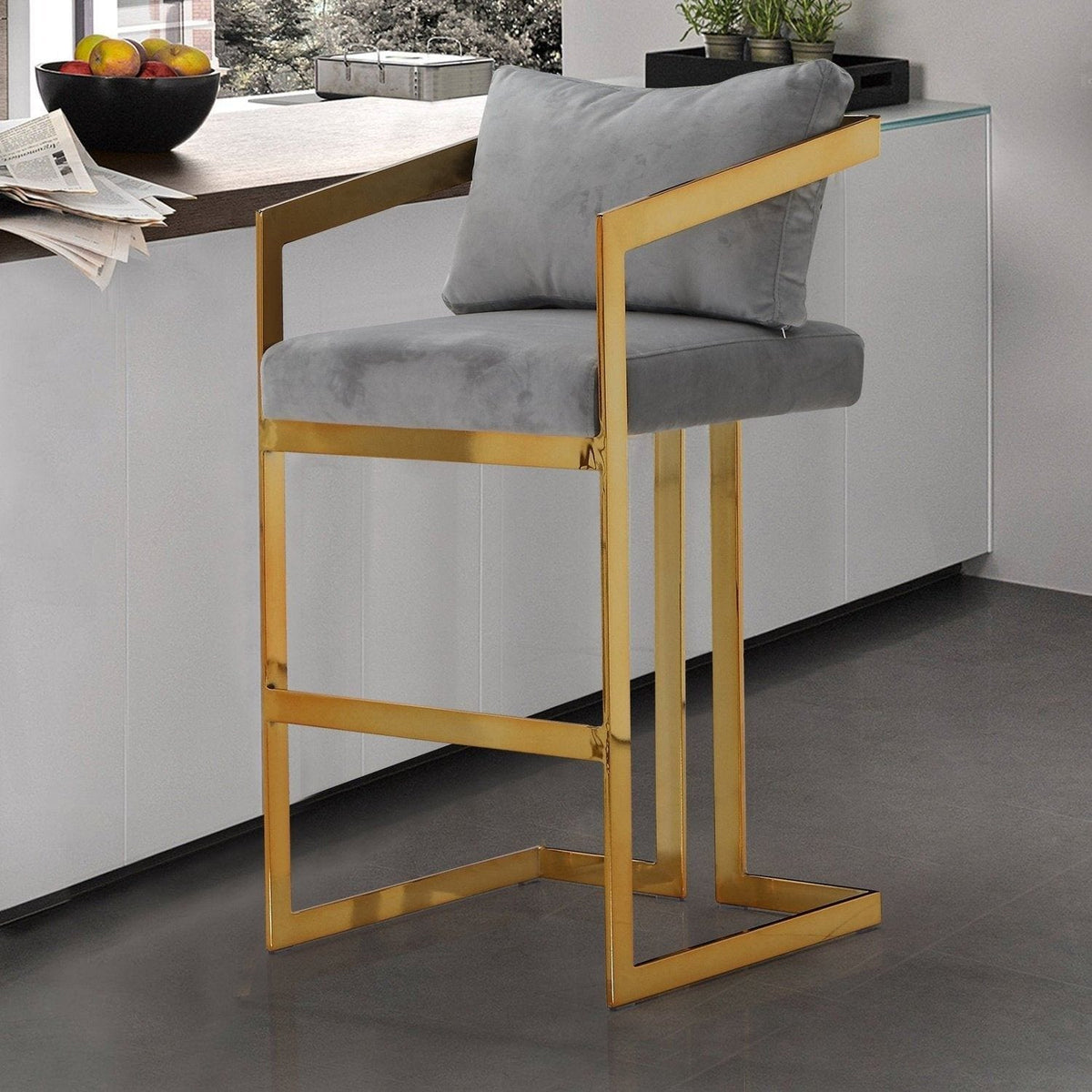 Iconic Home Layla Velvet Bar Stool Chair Gold Base 