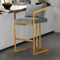 Iconic Home Layla Velvet Bar Stool Chair Gold Base 