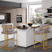 Iconic Home Layla Velvet Bar Stool Chair Gold Base Blush