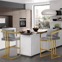 Iconic Home Layla Velvet Bar Stool Chair Gold Base Grey