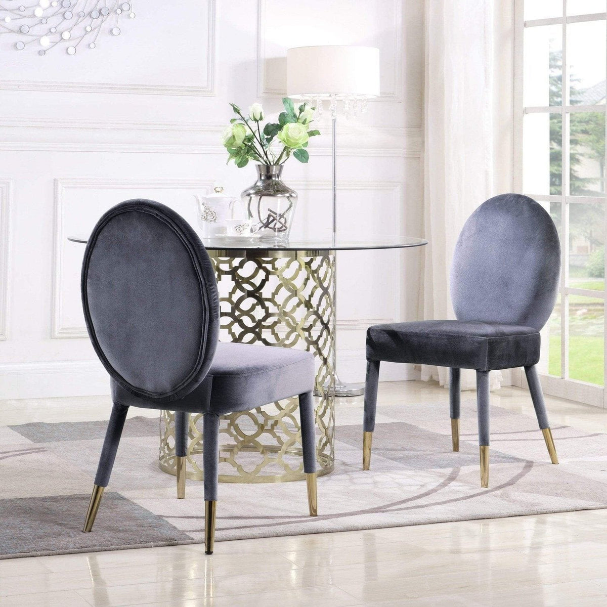 Iconic Home Leverett Velvet Dining Chair Set of 2 Grey