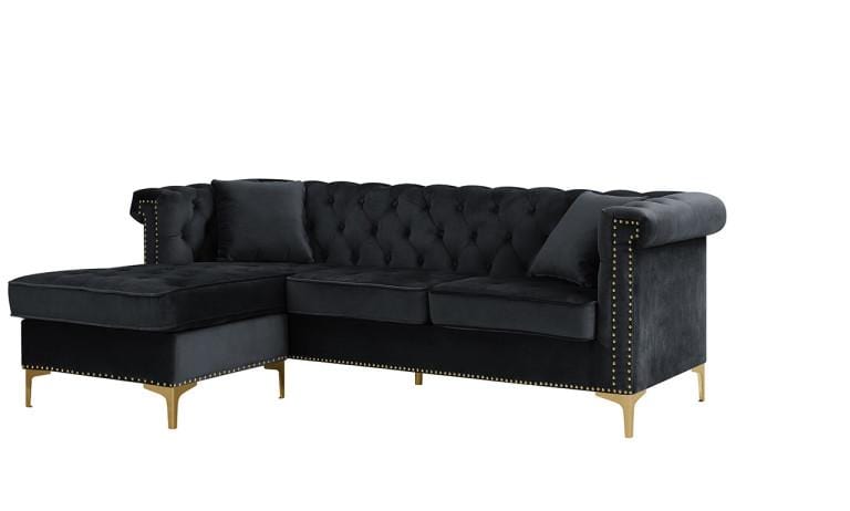 Iconic Home Levin Left Facing Tufted Velvet Sectional Sofa 