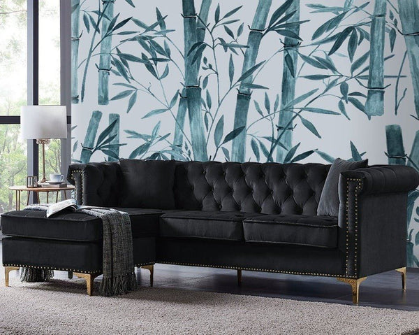 Iconic Home Levin Left Facing Tufted Velvet Sectional Sofa Black