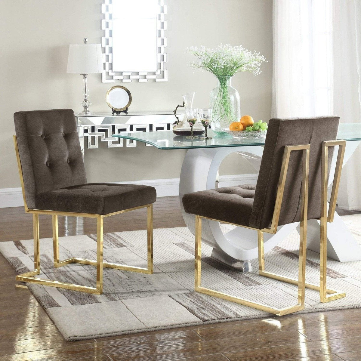 Iconic Home Liam Velvet Side Dining Chair Set of 2 Taupe