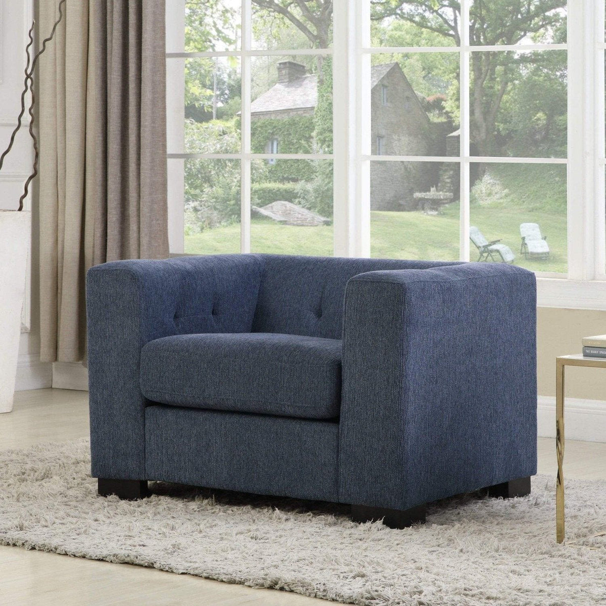 Iconic Home Limoges Plush Chenille Upholstered Club Chair Blue