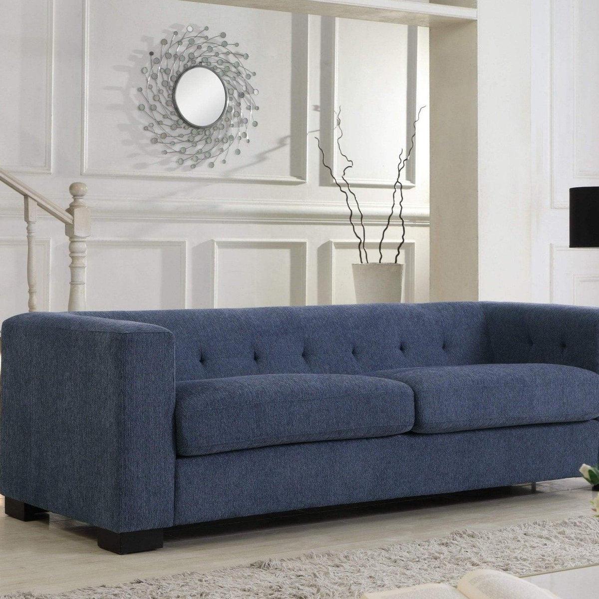 Iconic Home Limoges Plush Chenille Upholstered Sofa Blue