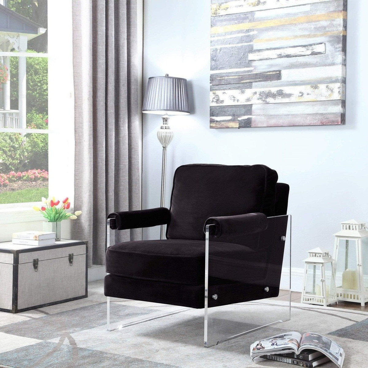 Iconic Home Logan Velvet Accent Club Chair Acrylic Frame Black