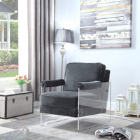 Iconic Home Logan Velvet Accent Club Chair Acrylic Frame Grey