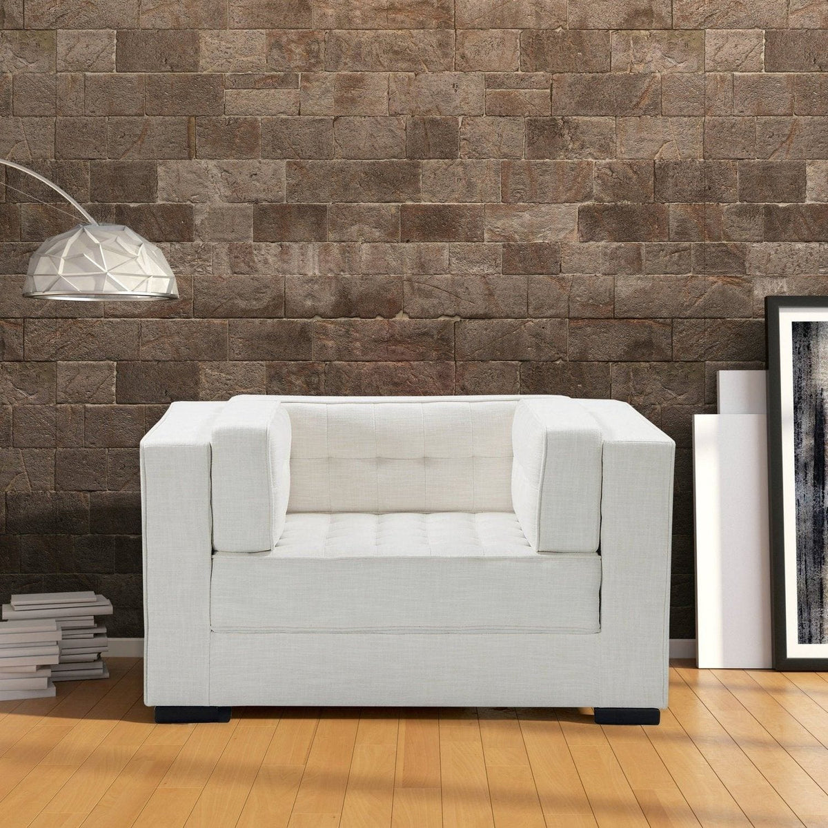 Iconic Home Lorenzo Linen-Textured Club Chair Ecru