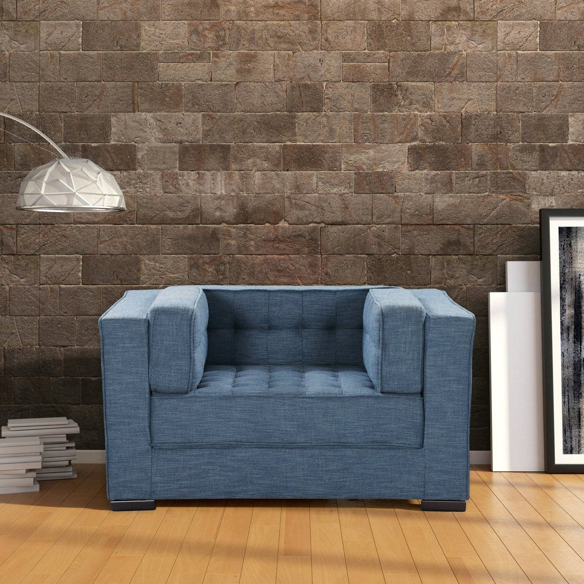 Iconic Home Lorenzo Linen-Textured Club Chair Indigo