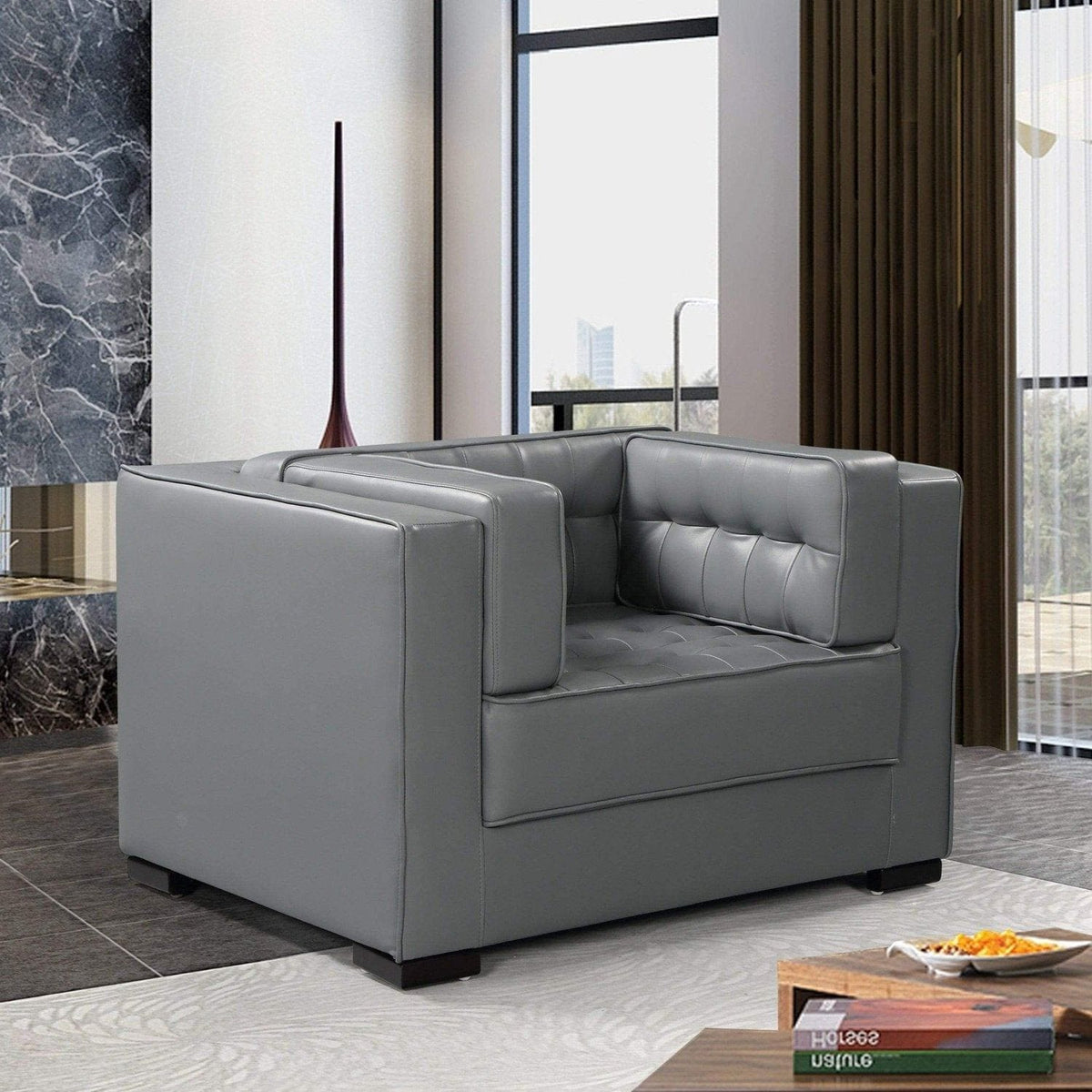 Iconic Home Lorenzo Tufted PU Leather Club Chair Grey