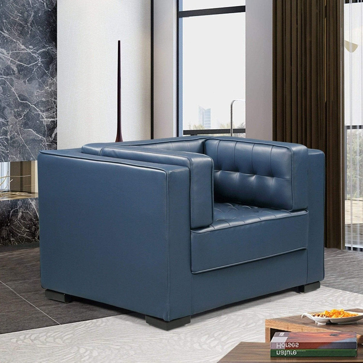 Iconic Home Lorenzo Tufted PU Leather Club Chair Navy