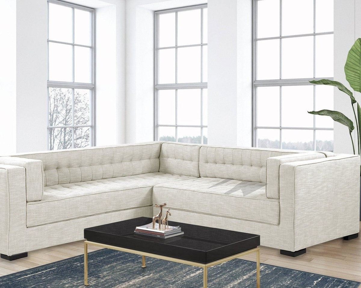 Iconic Home Lorenzo Left Facing Linen Tufted Sectional Sofa Ecru
