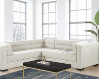 Iconic Home Lorenzo Left Facing Linen Tufted Sectional Sofa Ecru