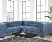 Iconic Home Lorenzo Left Facing Linen Tufted Sectional Sofa Indigo