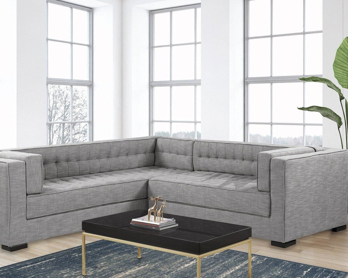 Iconic Home Lorenzo Left Facing Linen Tufted Sectional Sofa Platinum