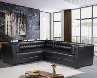 Iconic Home Lorenzo Left Facing Faux Leather Tufted Sectional Sofa Black