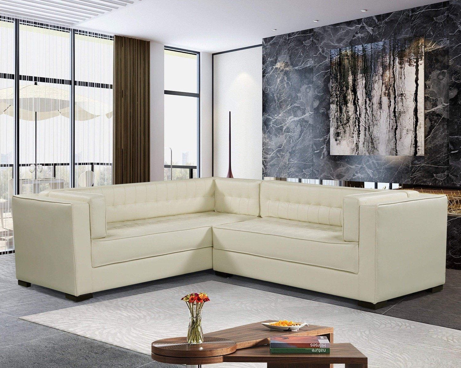 Iconic Home Lorenzo Left Facing Sectional Sofa PU Leather Grey
