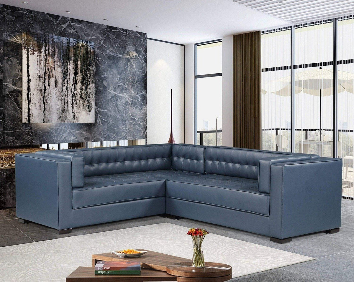 Iconic Home Lorenzo Left Facing Faux Leather Tufted Sectional Sofa Navy